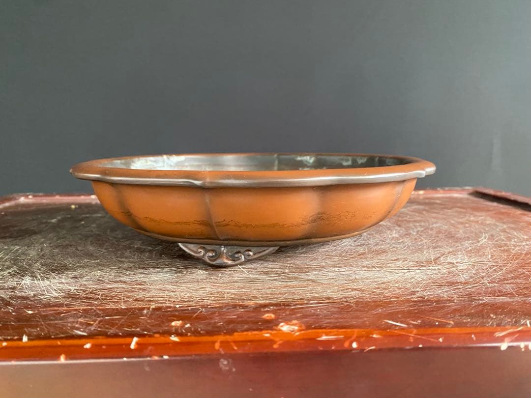 白木盆栽園　峰輝堂　輪花鉢　盆栽鉢横25.5センチ　鉢和鉢盆栽趣味陶器盆器植木鉢