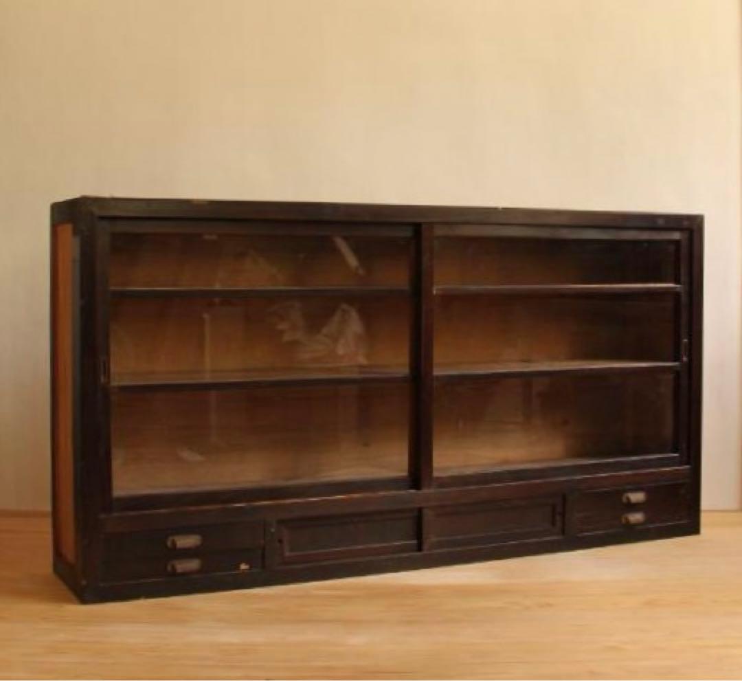 ガラス棚　木製　アンティーク　古家具　古道具　レトロ