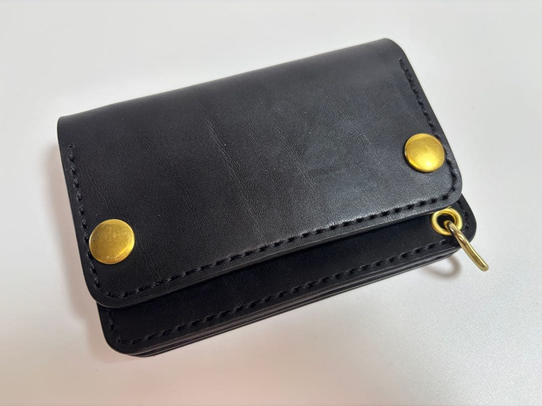 黒　栃木サドルレザー　トラッカーウォレット【タイプＢ】三層　真鍮