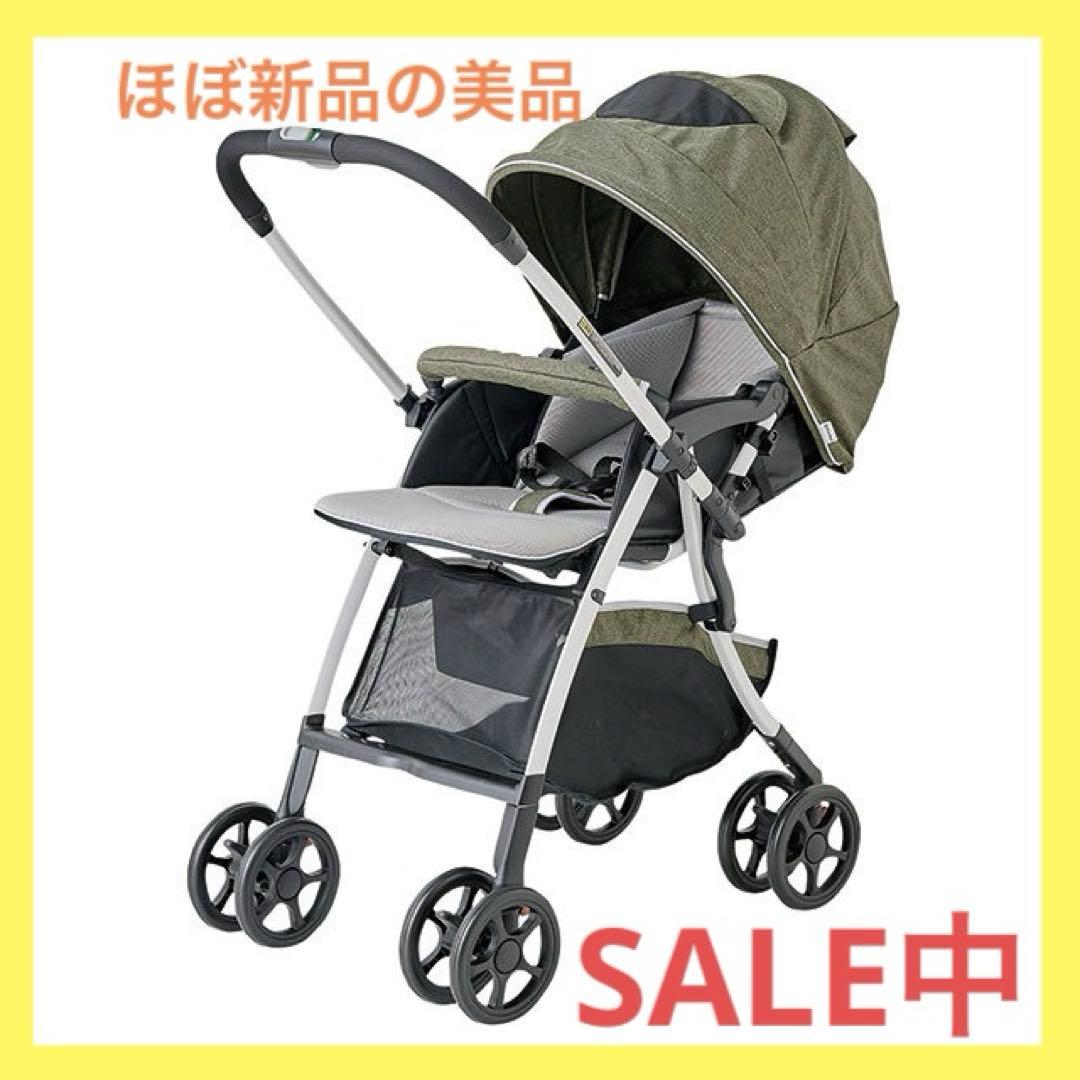 【美品】ベビーカー 折りたたみ式　オリーブデニム　Ａ型　新生児　出産　育児