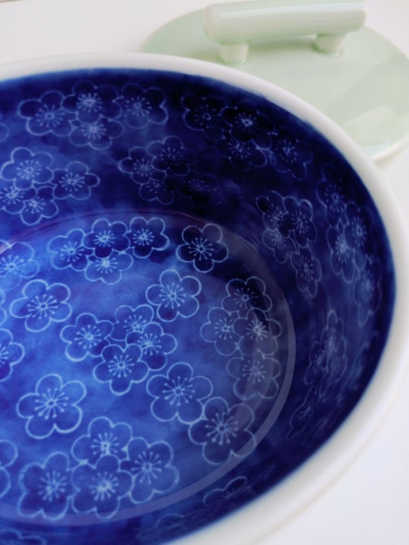 希少　廃盤品　深川製磁　青磁梅小紋 蓋物