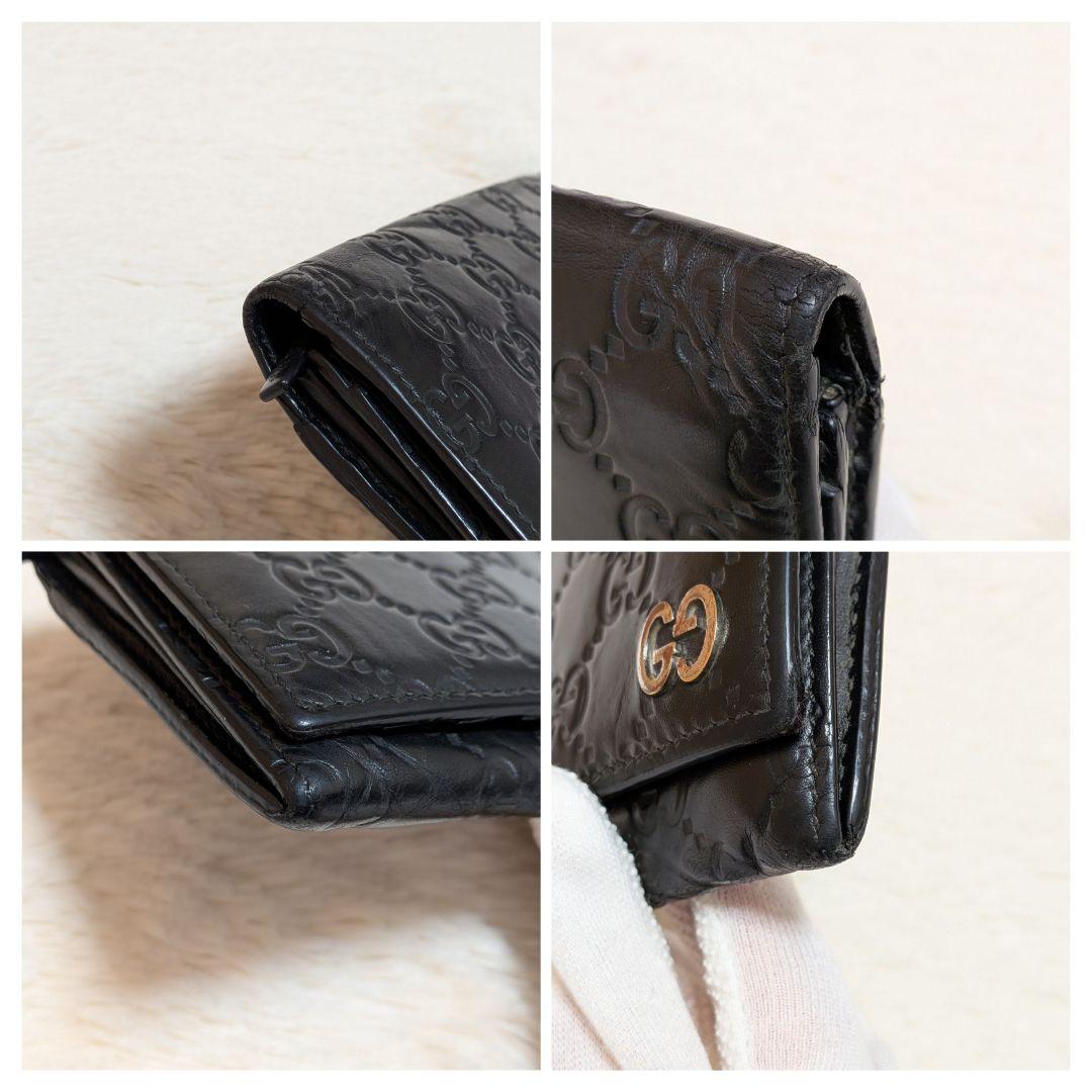 グッチ✨️長財布 GGシマ ドリアン シマレザー フラップ 黒 本革 牛革