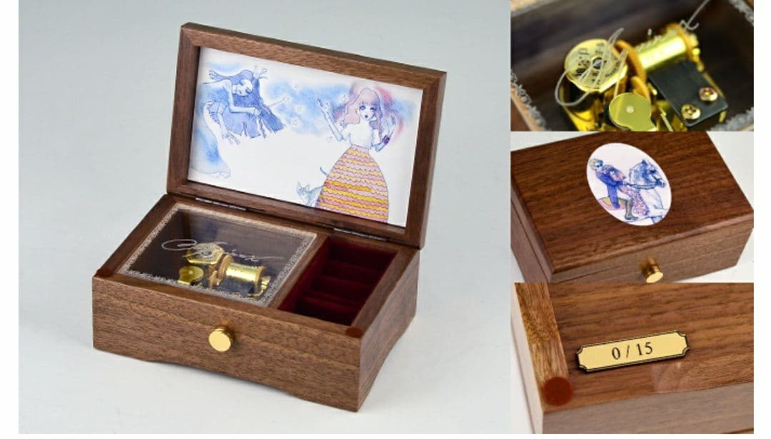 レア　宇野亞喜良　神戸オルゴール18N ウォールナット宝石箱　11/20まで出品