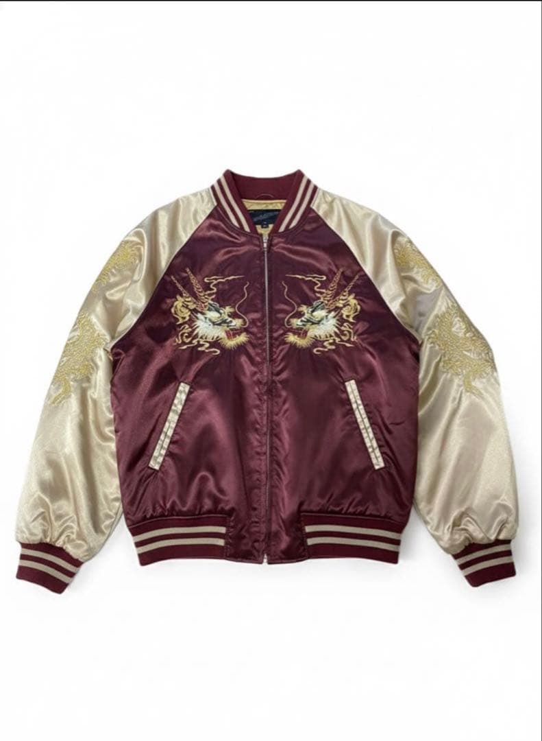 ドラゴン刺繍 スカジャン バーガンディ