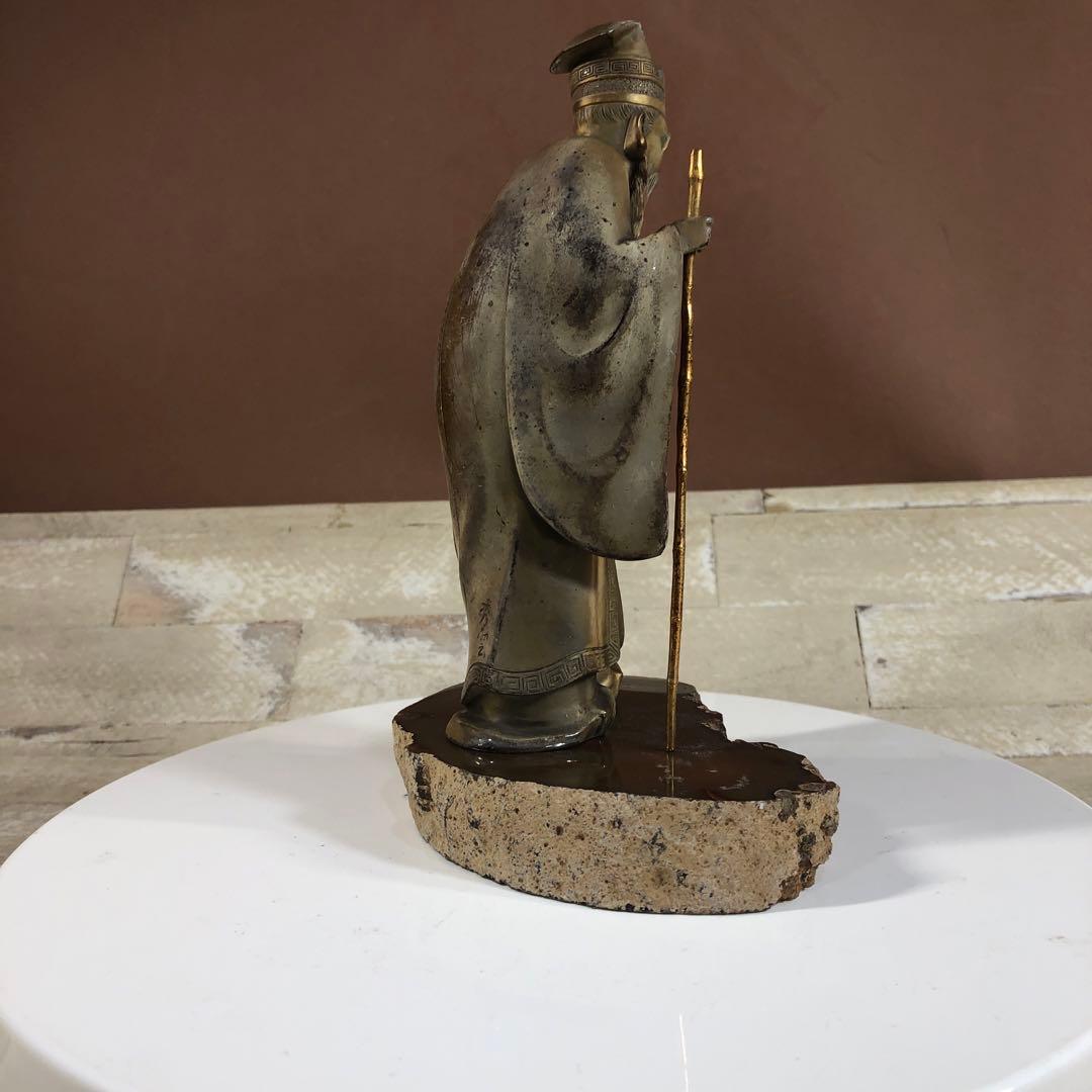 牧田秀雲作 七福神像 単品 純銀900 重量1.1kg 瑪瑙台座付き