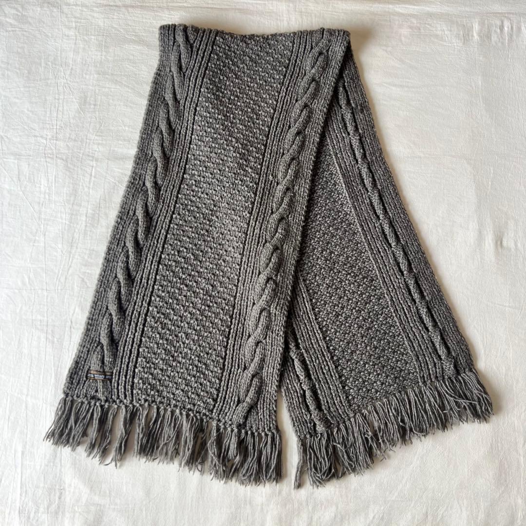 【美品】WTAPS ダブルタップス マフラー ストール グレー ケーブルニット
