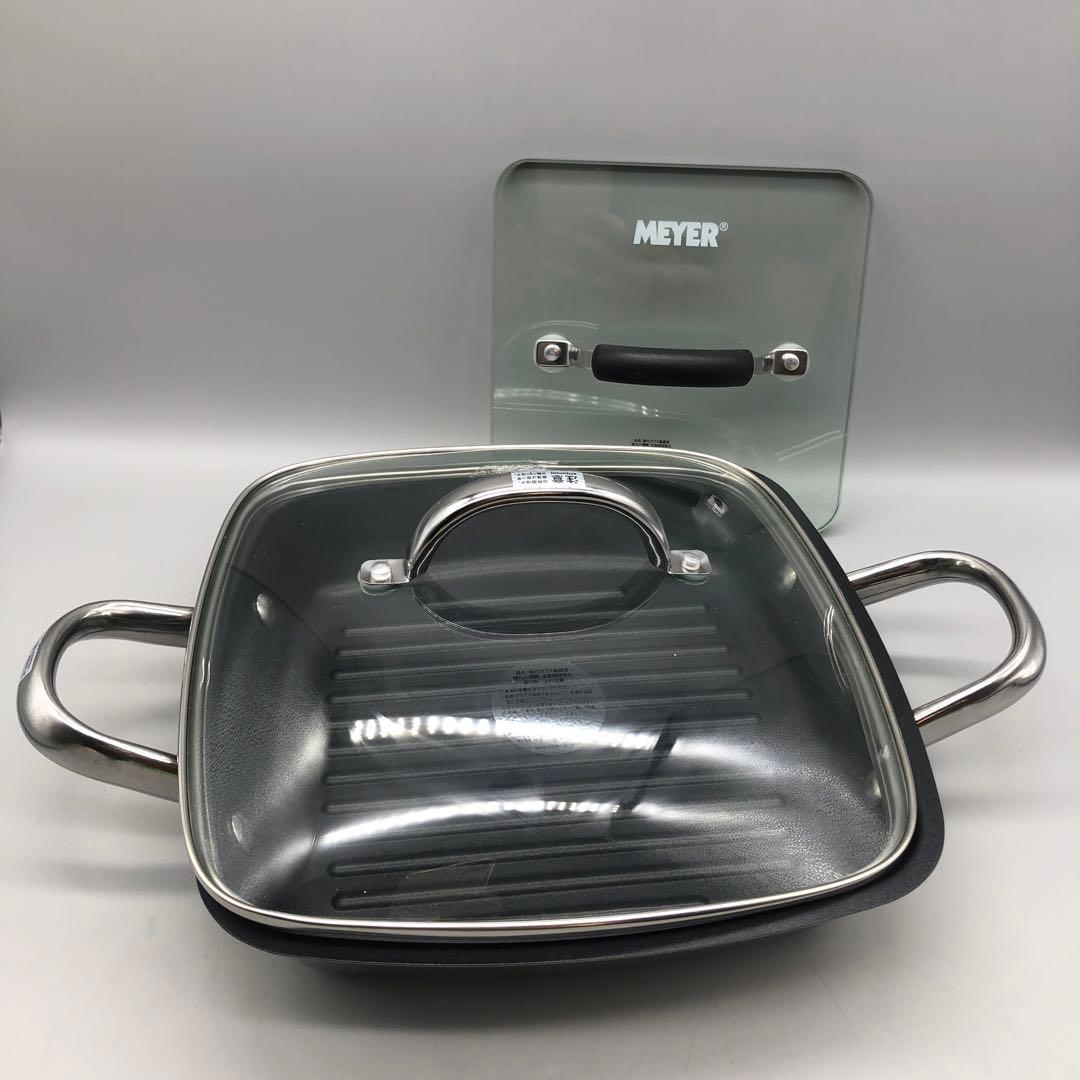 新品未使用マイヤースクエアグリルパン24cm ガラス蓋グリルプレス付き