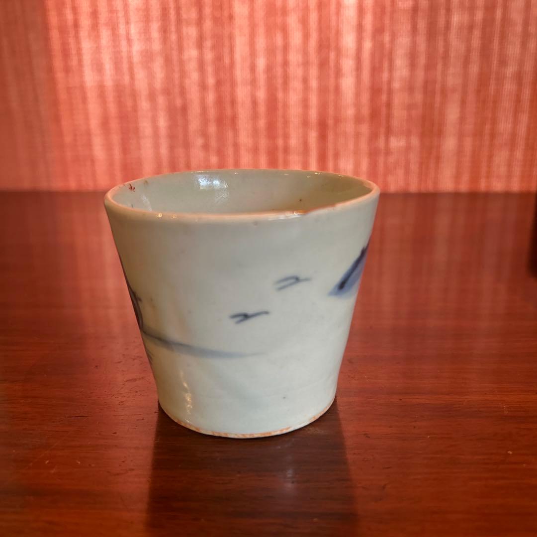 古伊万里　染め付け　蕎麦猪口　江戸中期　金継ぎ有り