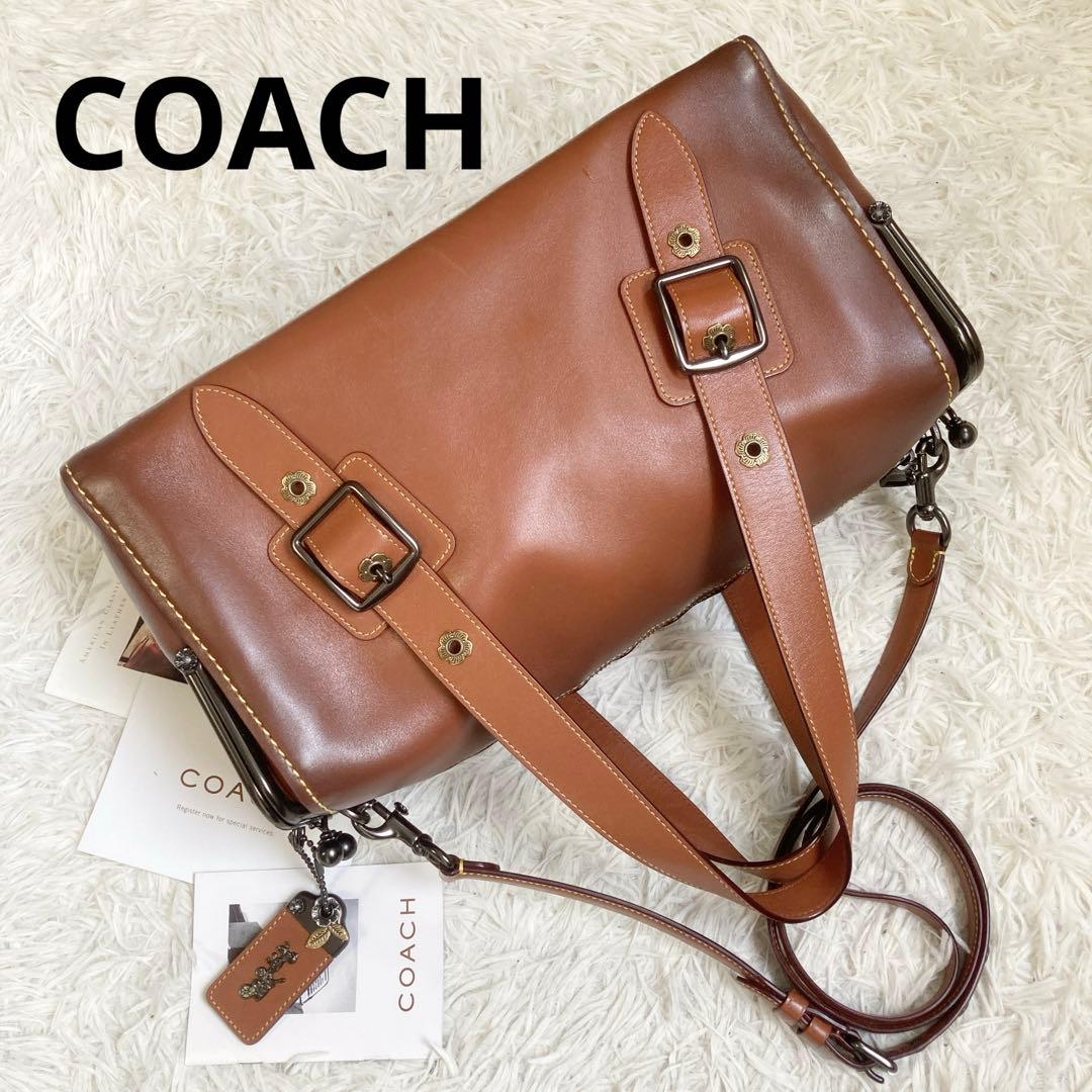 極美品 coach コーチ ミニボストン ティーローズ がま口 2way 茶