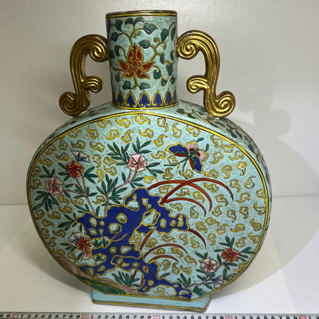 中国美術　粉彩　大花瓶　h40cm 東K8-0202③ タサオ