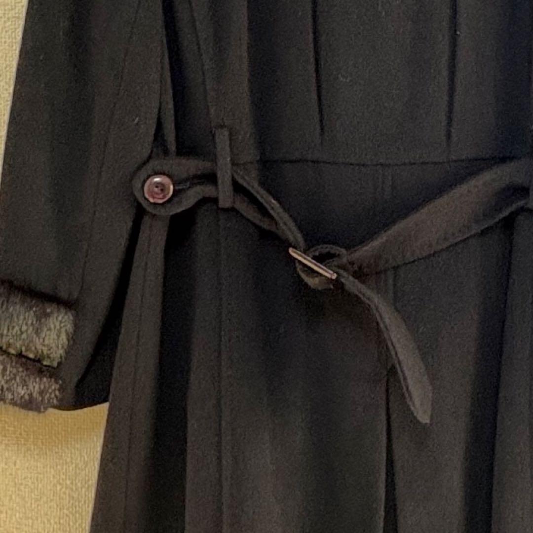 伊太利屋　カシミヤ混　コート　ミンク　リアルファー　ネイビー　美品　M