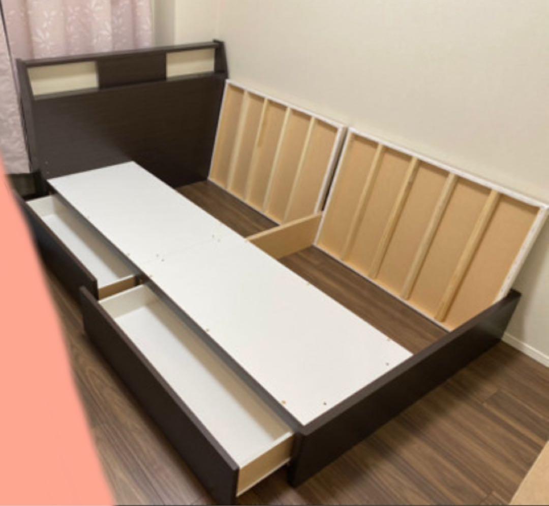 【ニトリ】セミダブルベッドフレーム ダークブラウン 引き出し付き