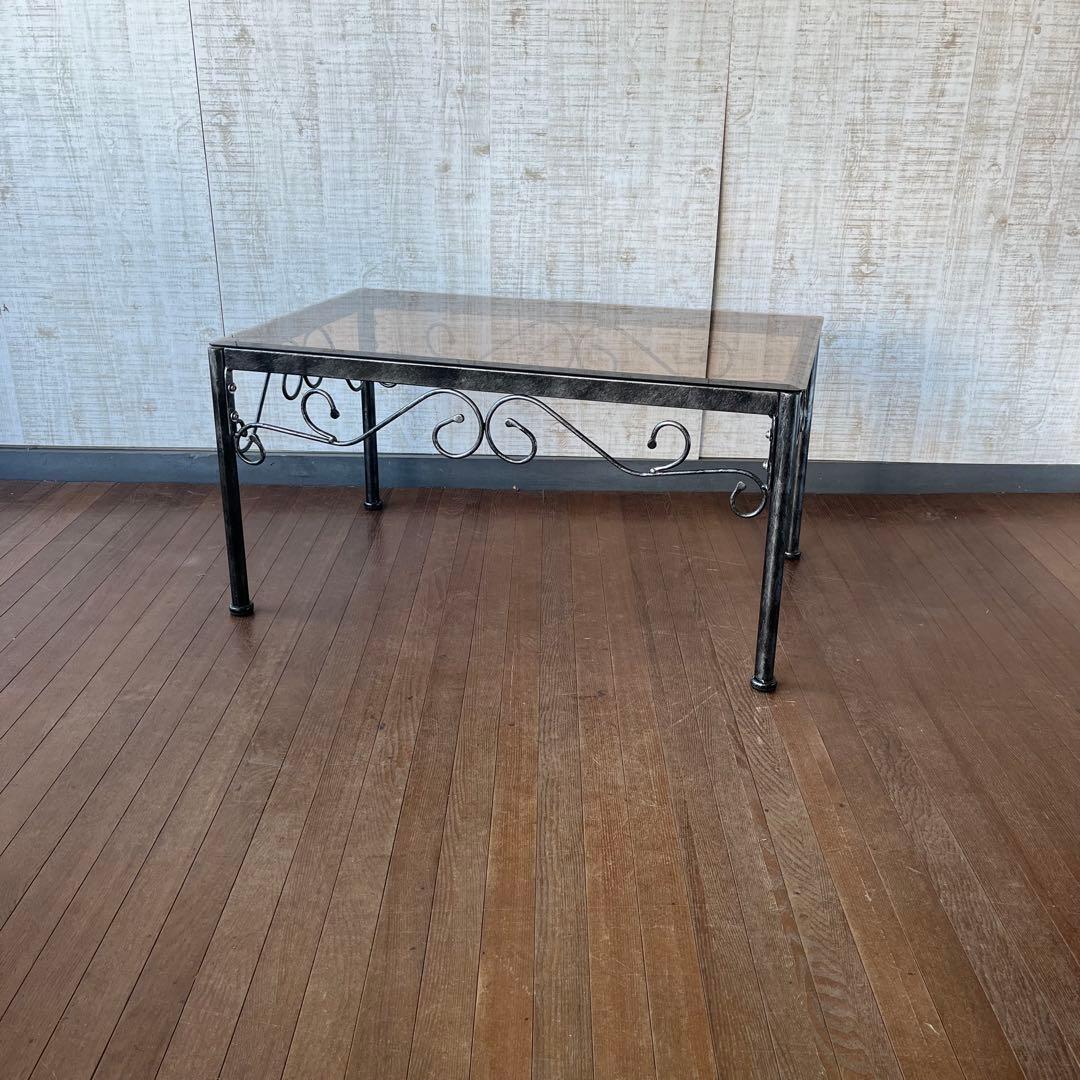【アンティーク】アイアンフレーム ガラストップ センターテーブル 古民家 古家具