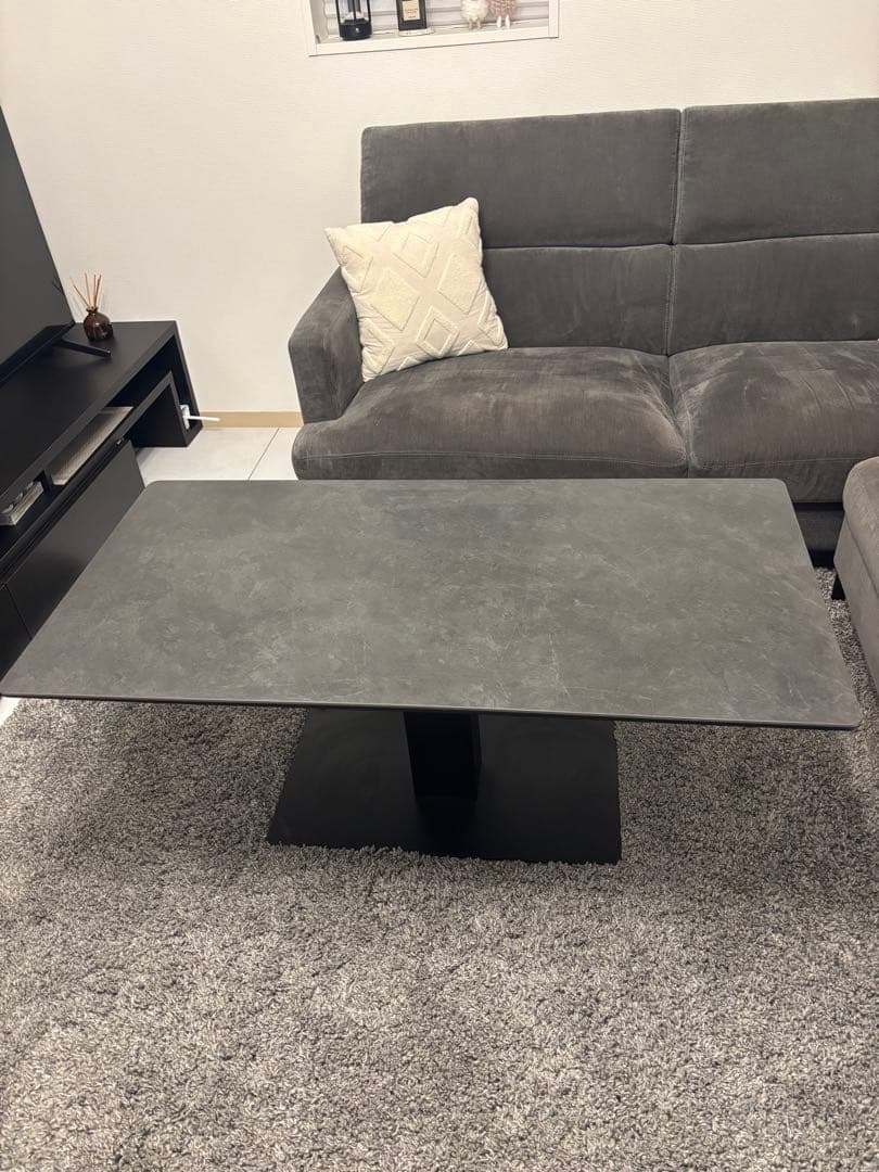 【kenken】ダイニングテーブ　ニトリ昇降式大理石セラミック　グレー