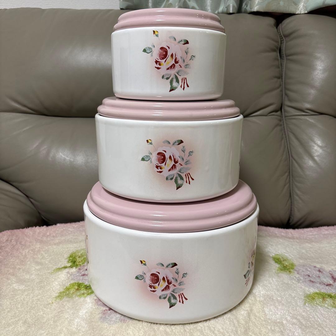 イマン　ホーロー製　プリンセスローズ　丸缶3個セット