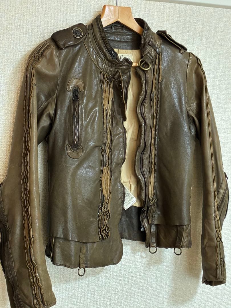 @*s様 “ヴィンテージ”レザーライダースジャケット （オリーブグリーン）