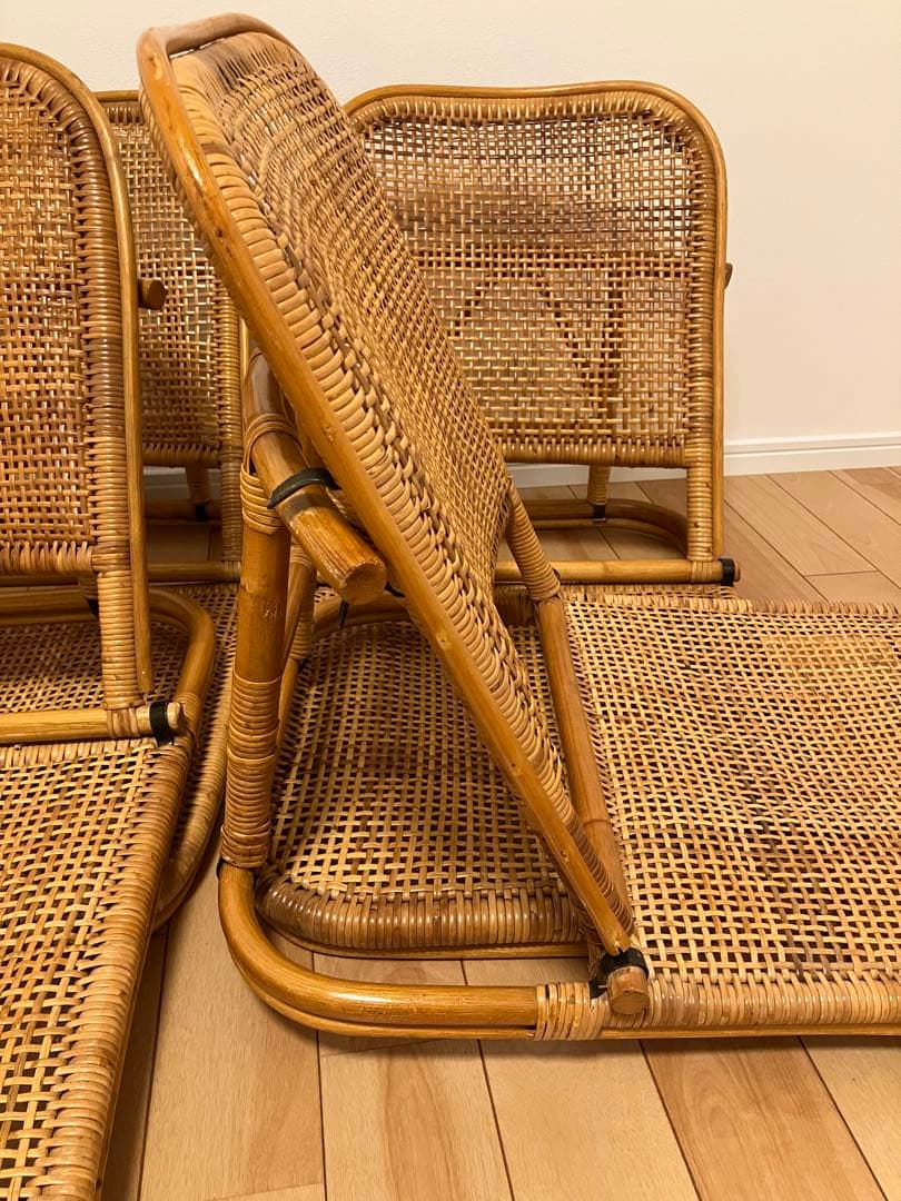 昭和レトロ ラタン 籐 座椅子 折りたたみ 4個セット