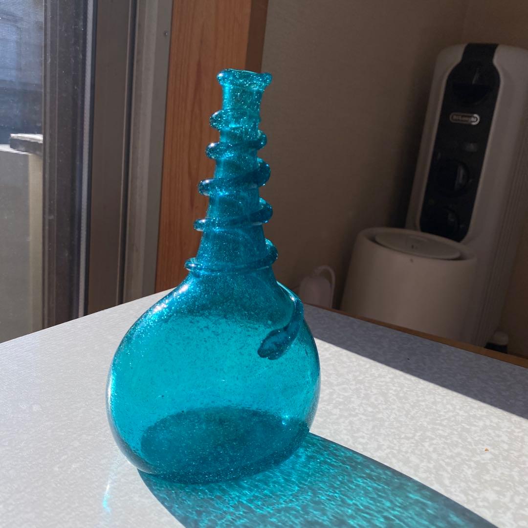 民藝　倉敷ガラス　小谷眞三さん　小谷ブルー　初期作品　紐巻き胴丸瓶