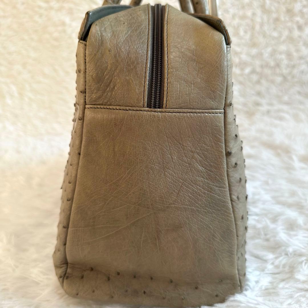 美品✨オーストリッチ ボストンバッグ ハンドバッグ JRA カーキ