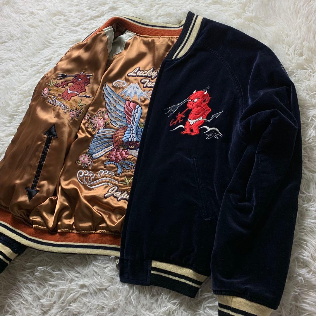 美品■TEDMAN スカジャン リバーシブル 別珍 刺繍 ブラック 40