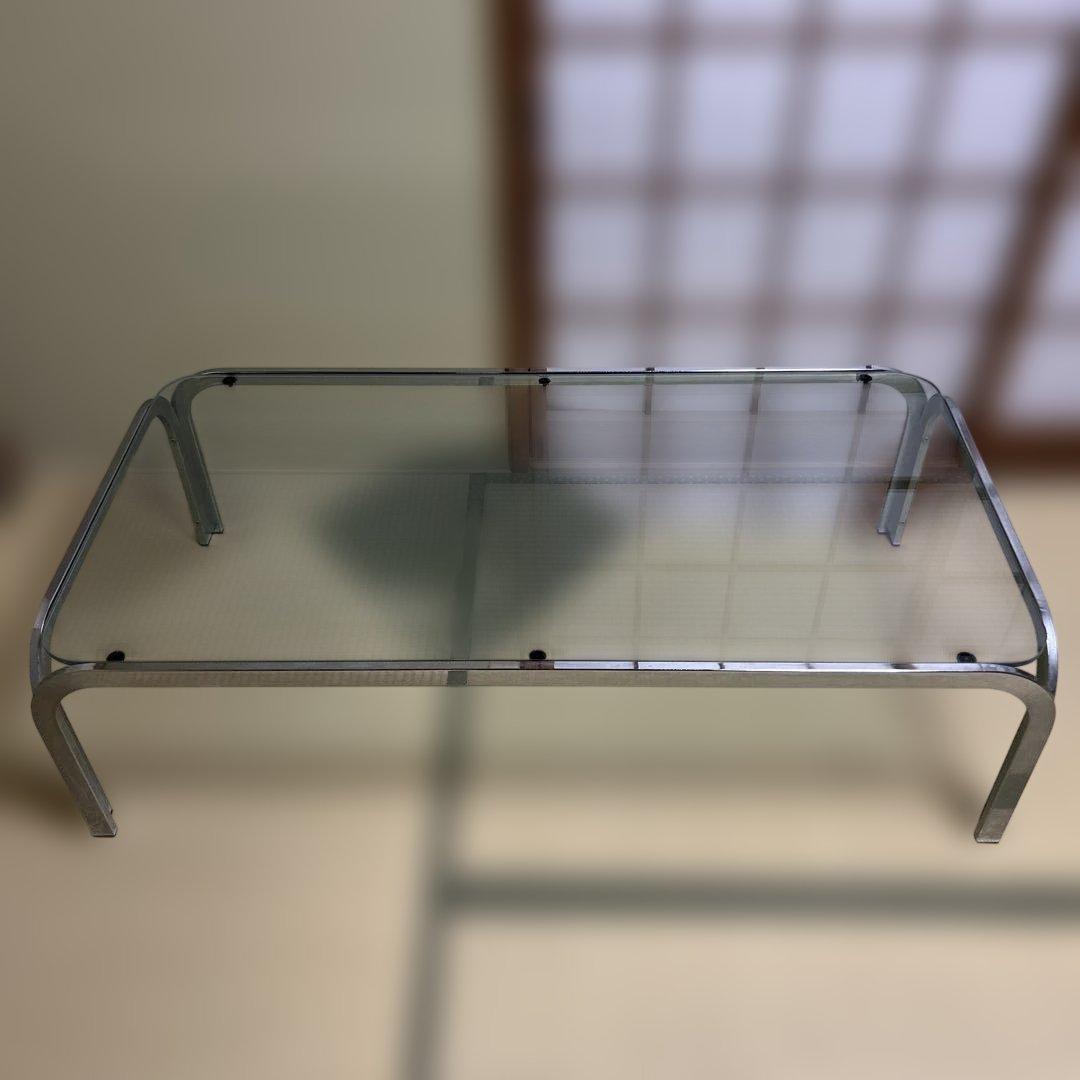 ガラス 金属 長方形 ローテーブル