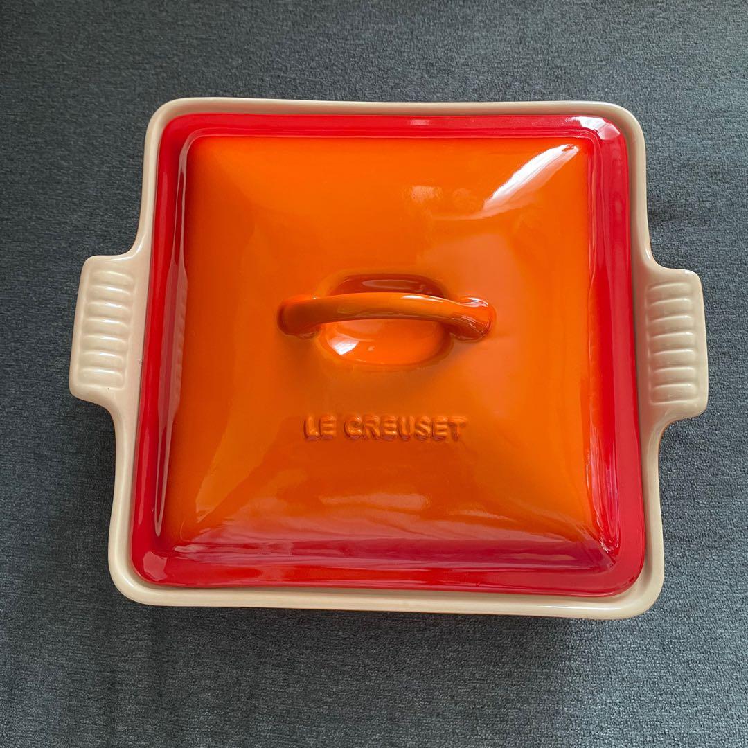 ル・クルーゼ　ヘリテージ 蓋付 スクエア キャセロール オレンジ