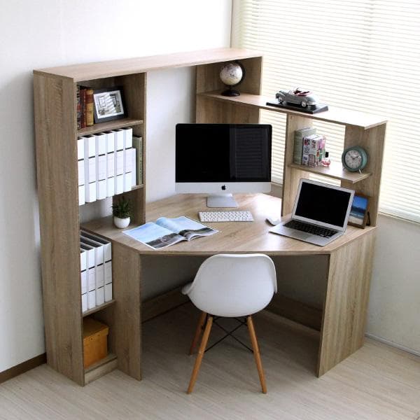 《新品・送料無料》パソコンデスク L字型 コーナー デスク 机 オーク