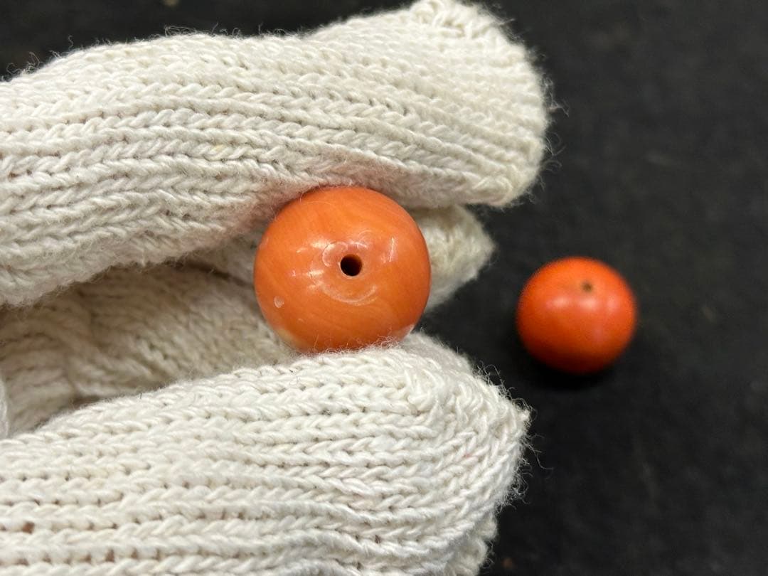 本珊瑚玉4 點 赤珊瑚珠子 根付 和服小物 數珠 珊瑚丸玉 珊瑚珠子