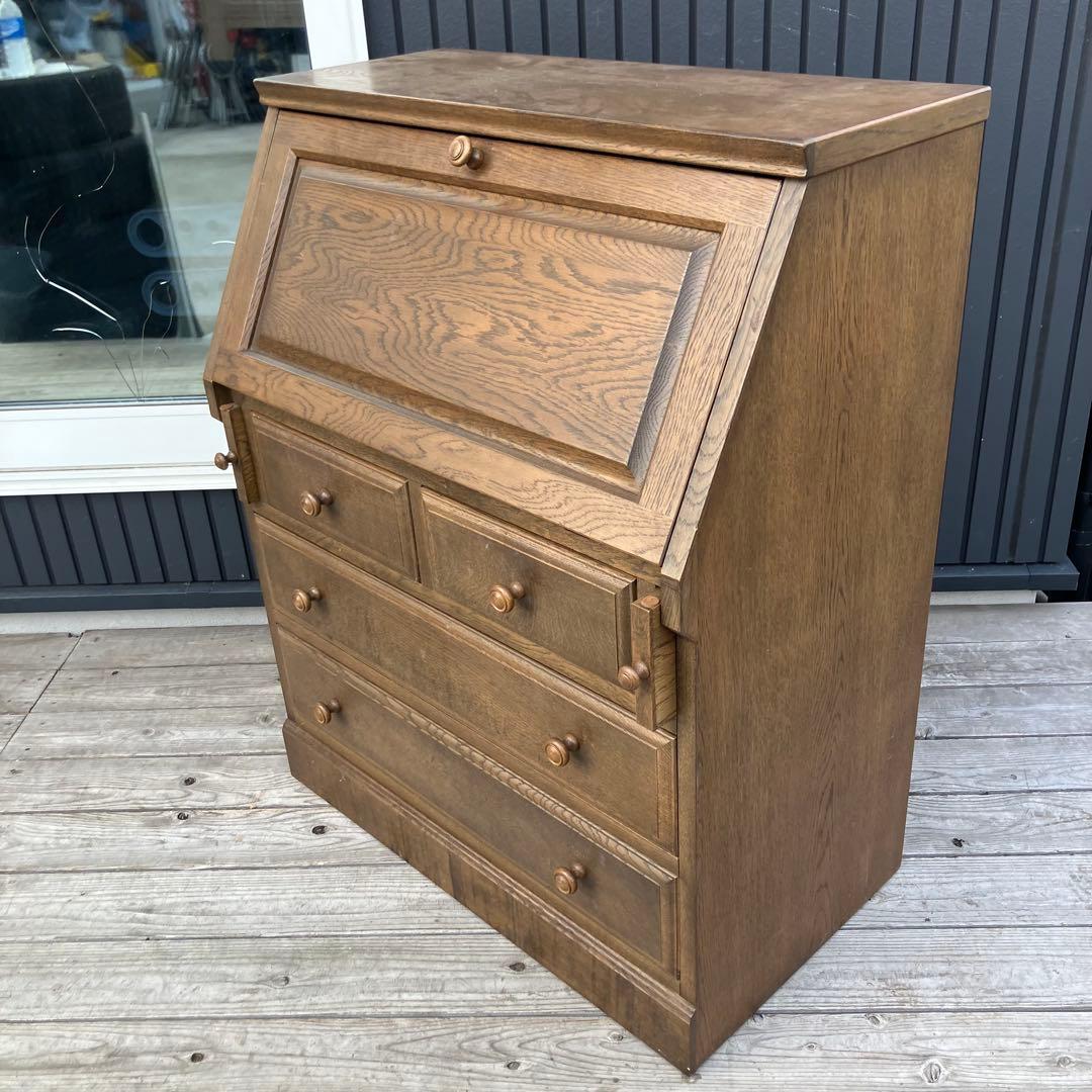 英国クラシック 木製 ライティングビューロ 4段引き出し サイドボード 文机