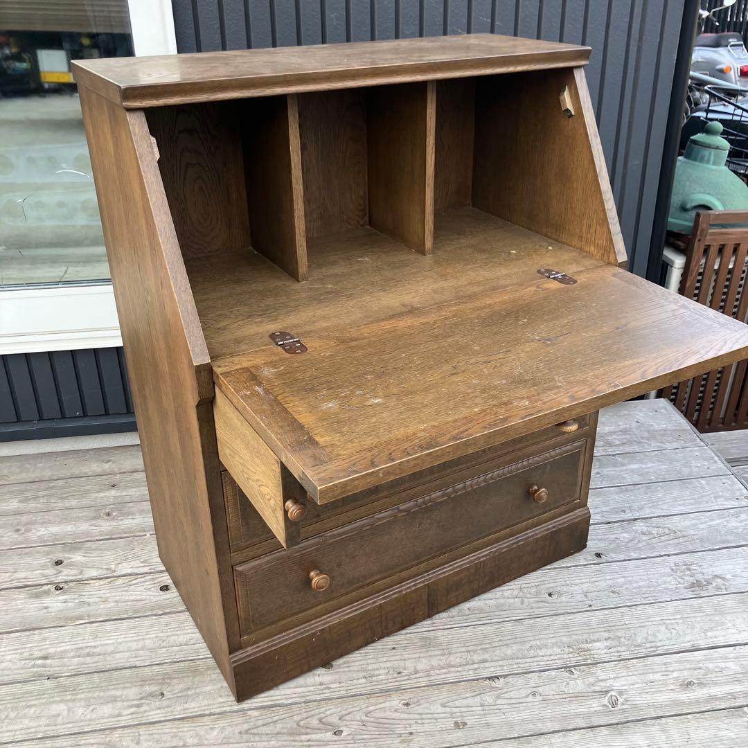 英国クラシック 木製 ライティングビューロ 4段引き出し サイドボード 文机