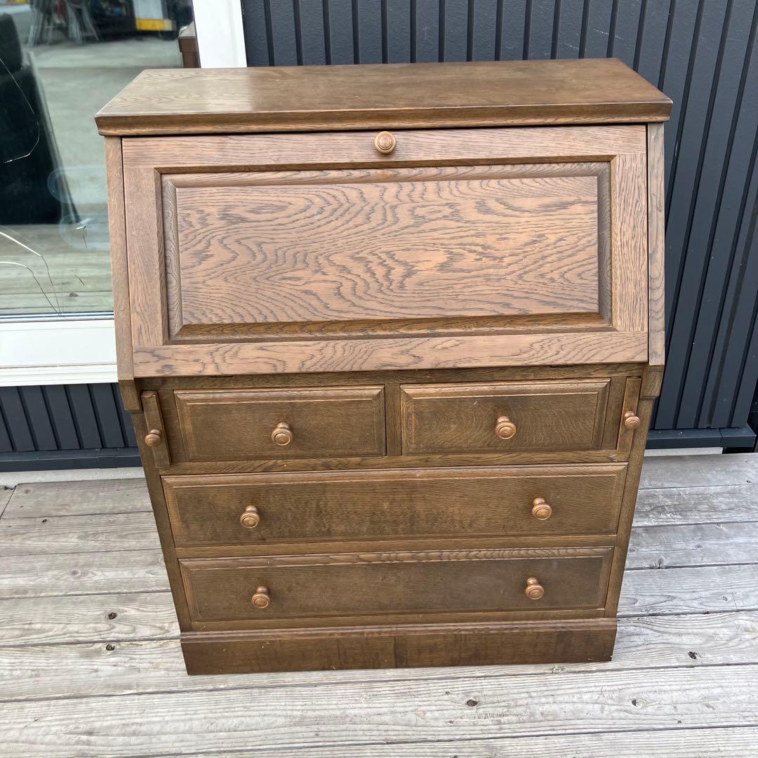 英国クラシック 木製 ライティングビューロ 4段引き出し サイドボード 文机