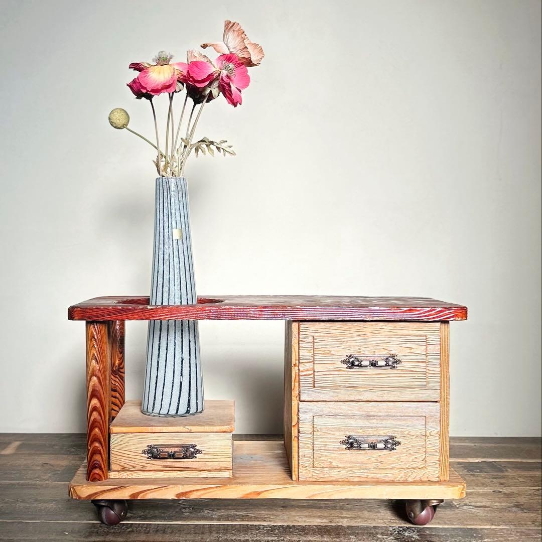 1940-60年代 木製 花台 ローテーブル 昭和中期　和修復前 キャスター