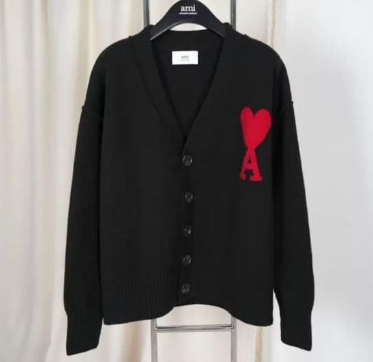 ami paris ハート刺繍 カーディガン ブラック 秋冬ニット 男女兼用