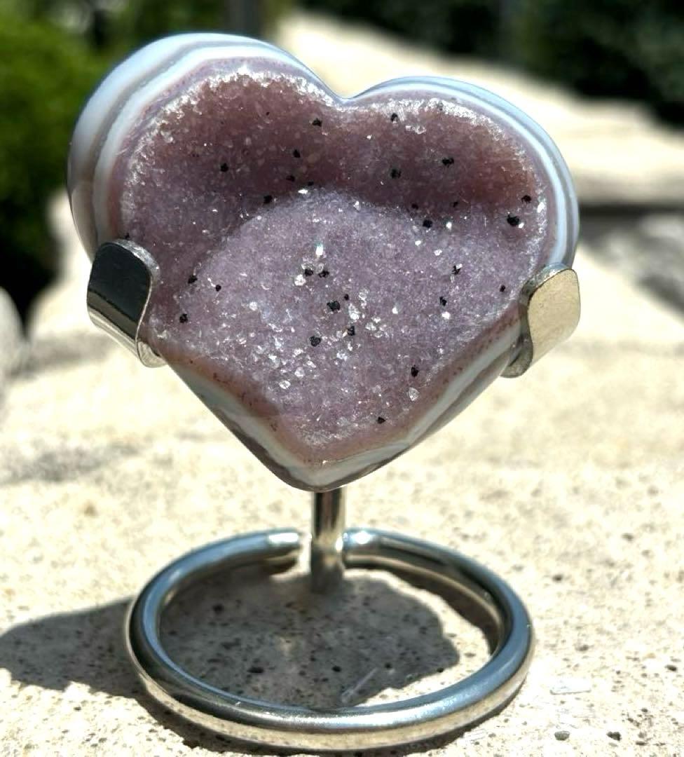 【恋愛運アップ】最高品質！ピンクアメジストハート・トルマリン共生⭐️瑪瑙皮　N74