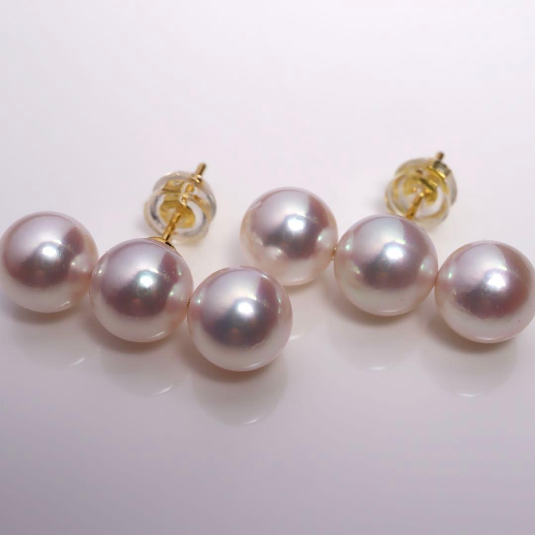 高グレード あこや真珠 ピアス あこやパール ピアス 3連ピアス 3連パール
