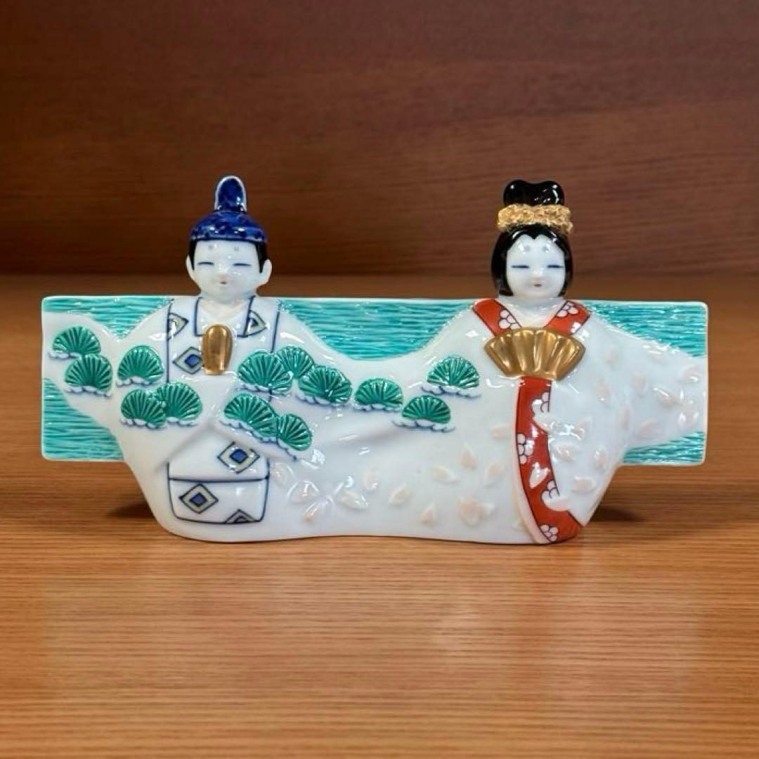伊万里焼 畑萬陶苑 色絵夫婦雛 花入れ☆