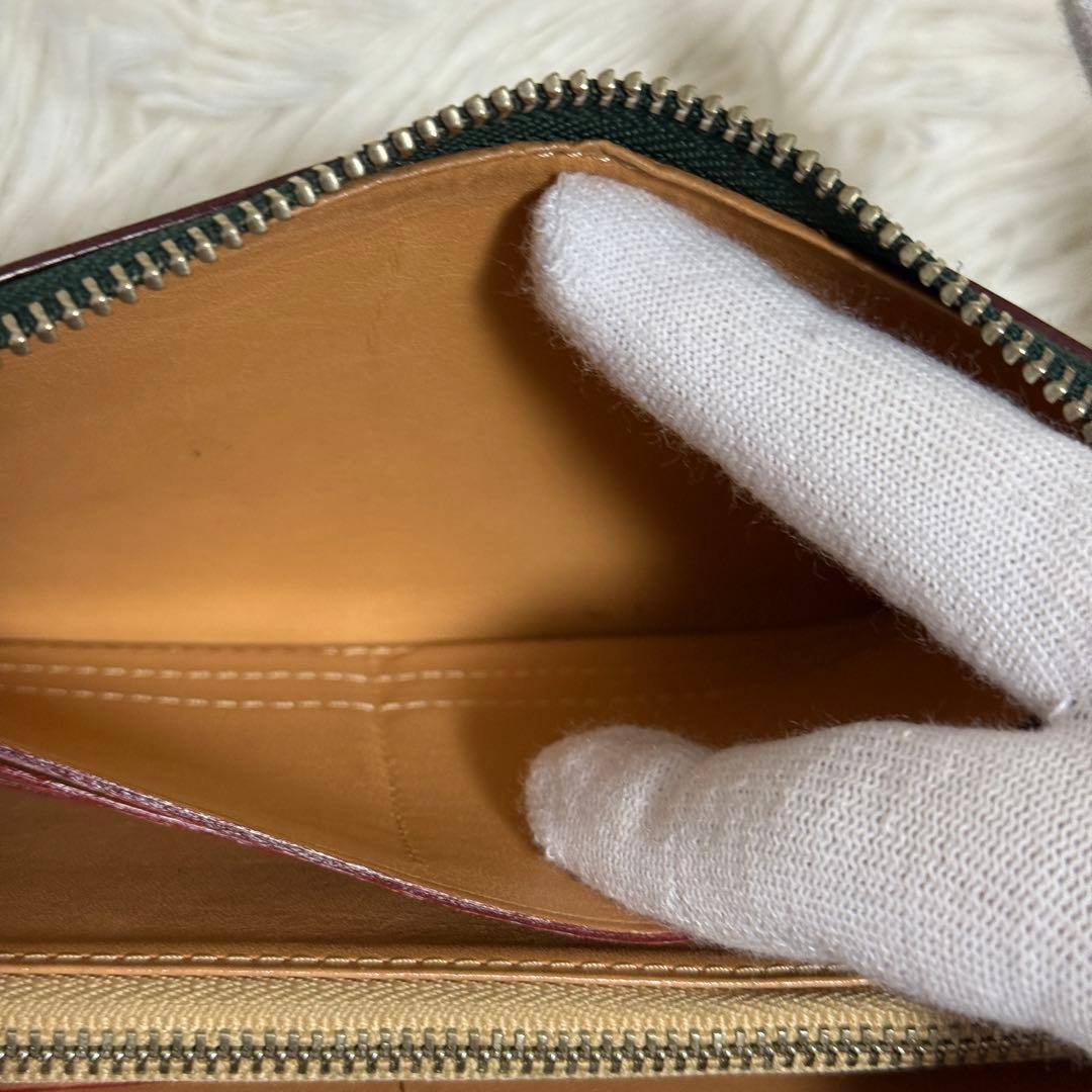【良品】GANZO コードバン　ラウンドファスナー長財布 ダークグリーン