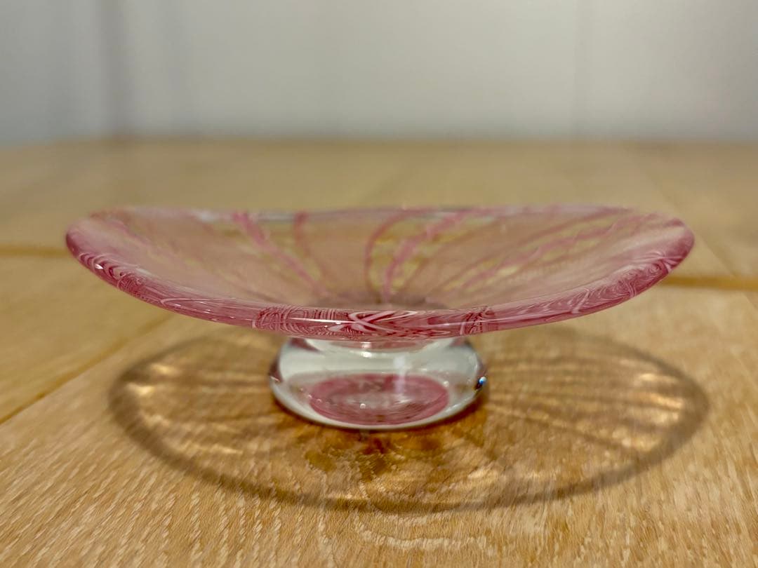 【希少】潮工房　レースガラス　小皿　ピンク