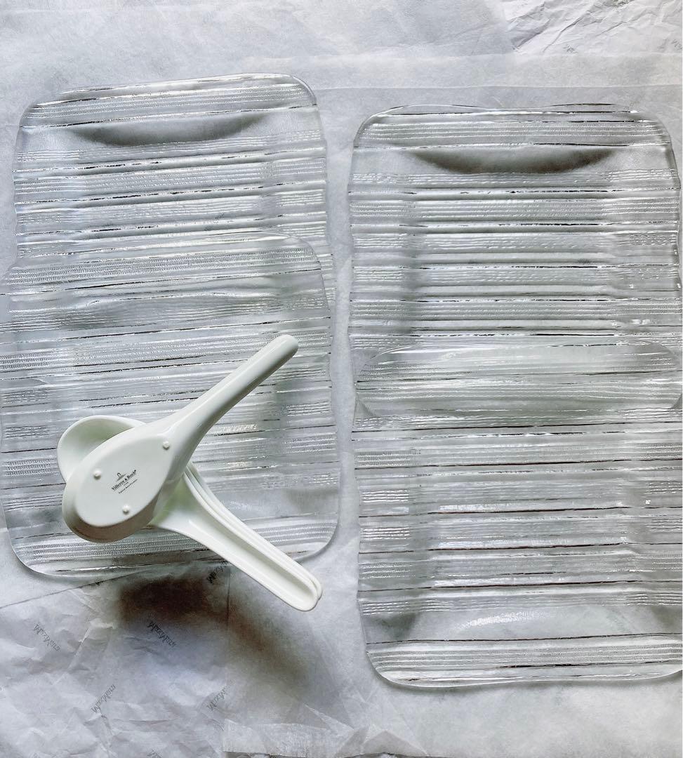 【未使用】ガラスプレート 大皿 ビレロイ&ボッホのレンゲ 4セット