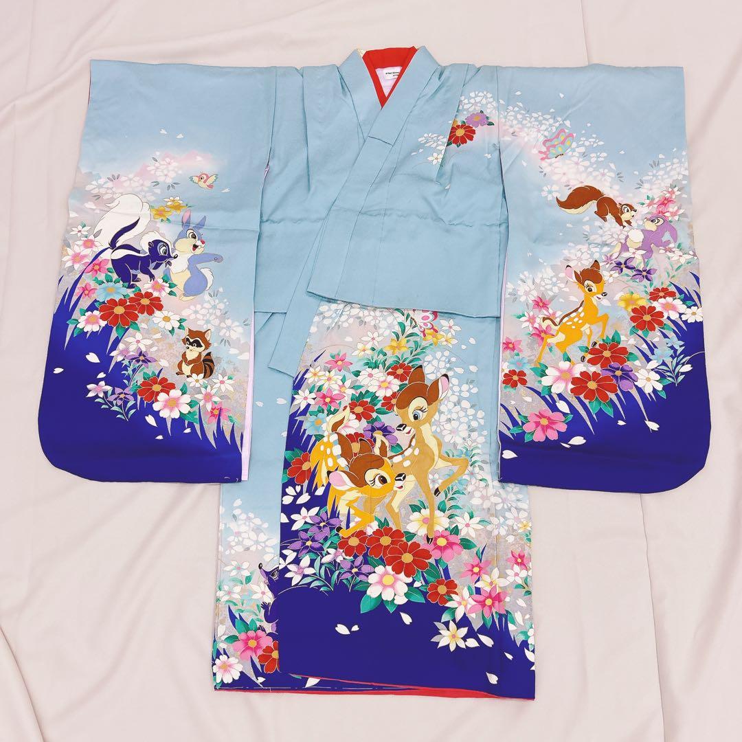 七五三7才女の子　振袖　晴れ着　水色　Walt Disney