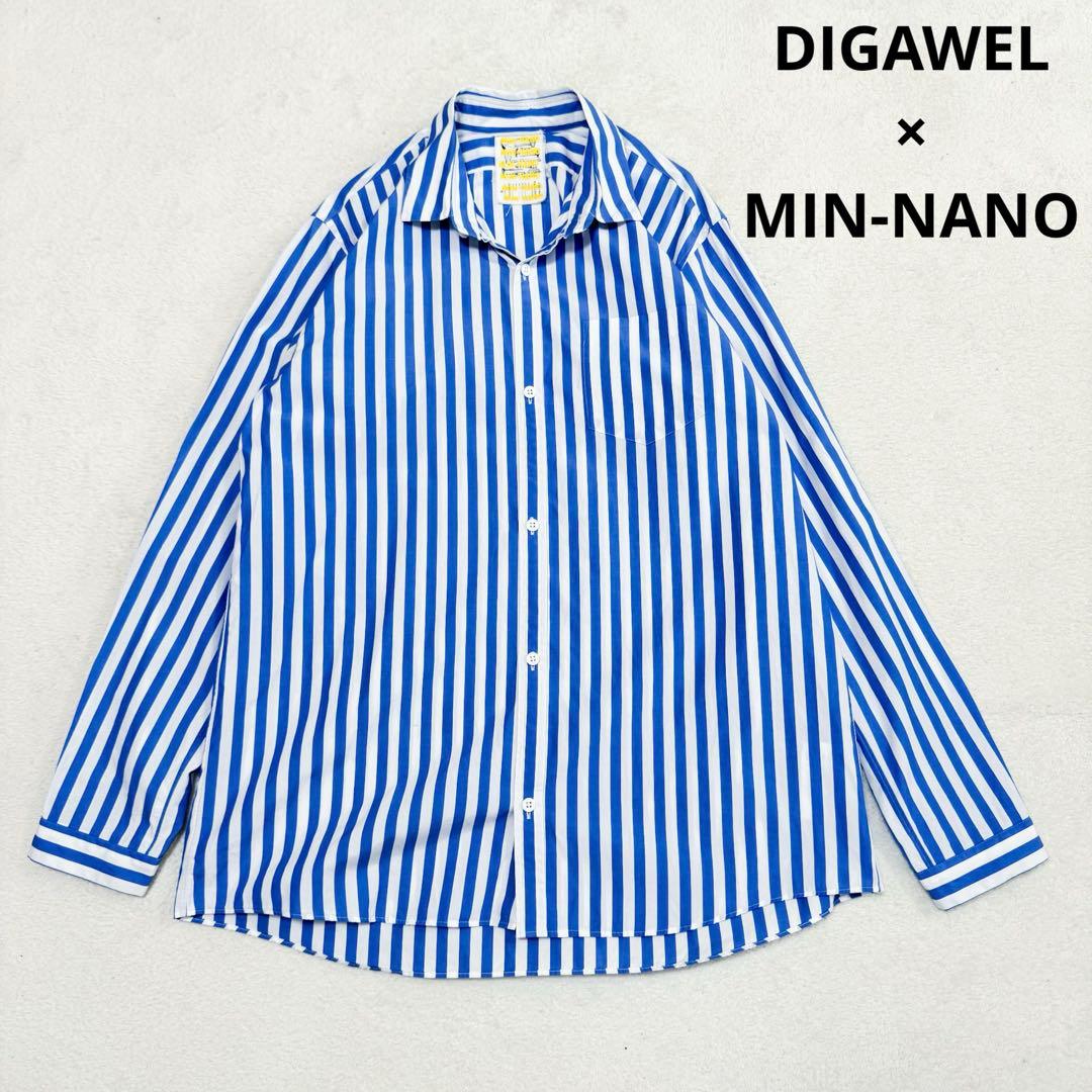 美品 ディガウェル ミンナノ コラボ ストライプ シャツ ブルー 2サイズ 希少