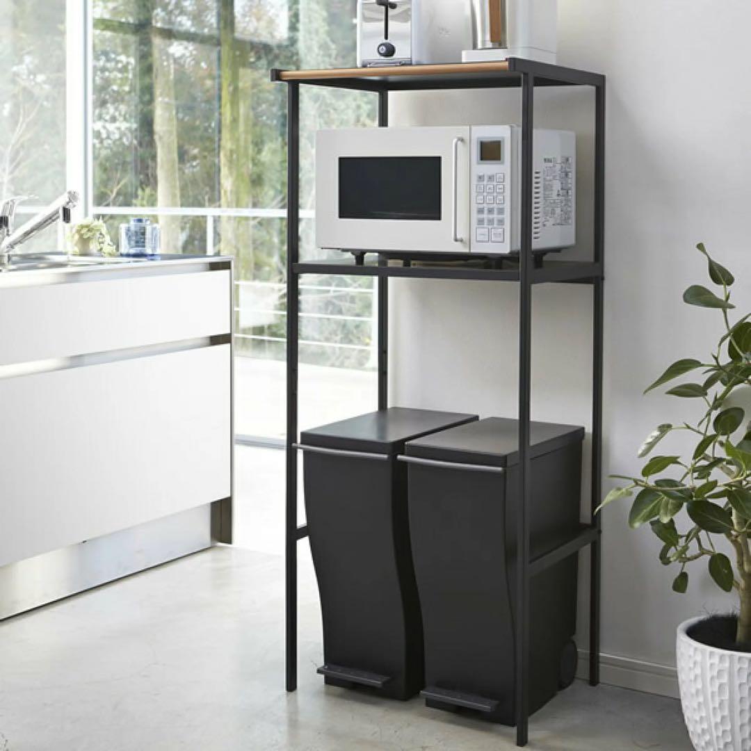 【tower】 山崎実業 ゴミ箱上ラック 電子レンジラック ブラック 送料込み