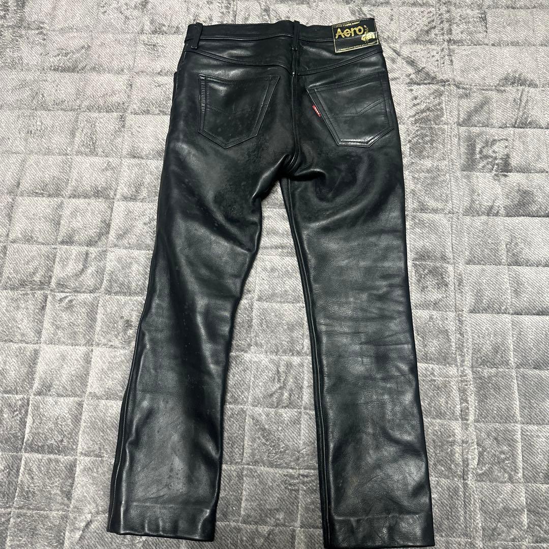 Aero 黒 レザー パンツ 32