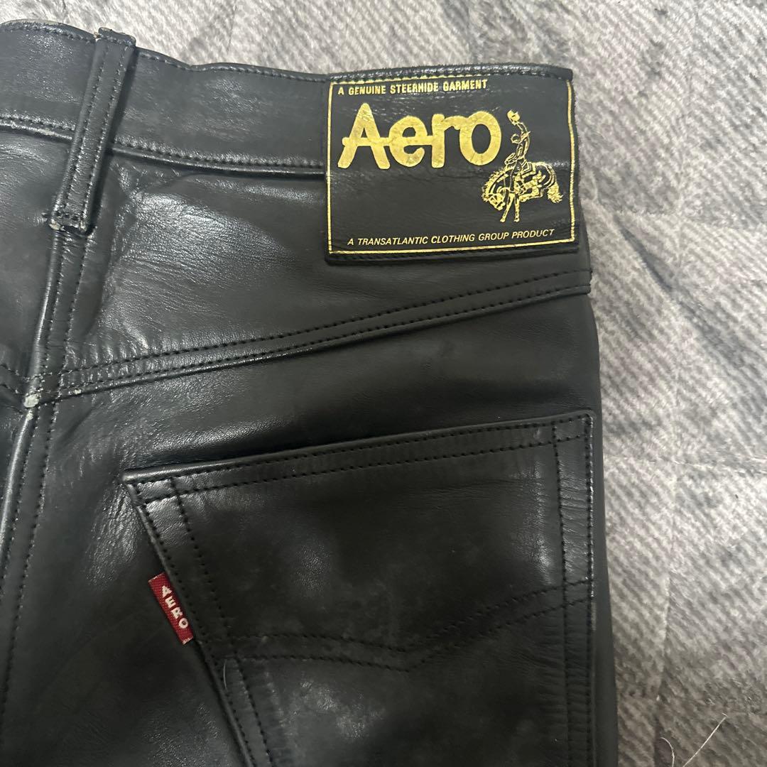 Aero 黒 レザー パンツ 32
