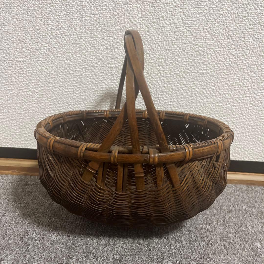 江戸時代　竹かご　バンブーバスケット　竹籠　アジアン雑貨　和風アンティーク レア