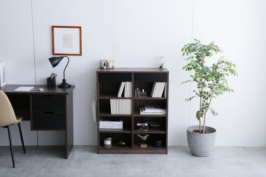 【幅80cm】引き出し付き本棚  　ナチュラルｘホワイト