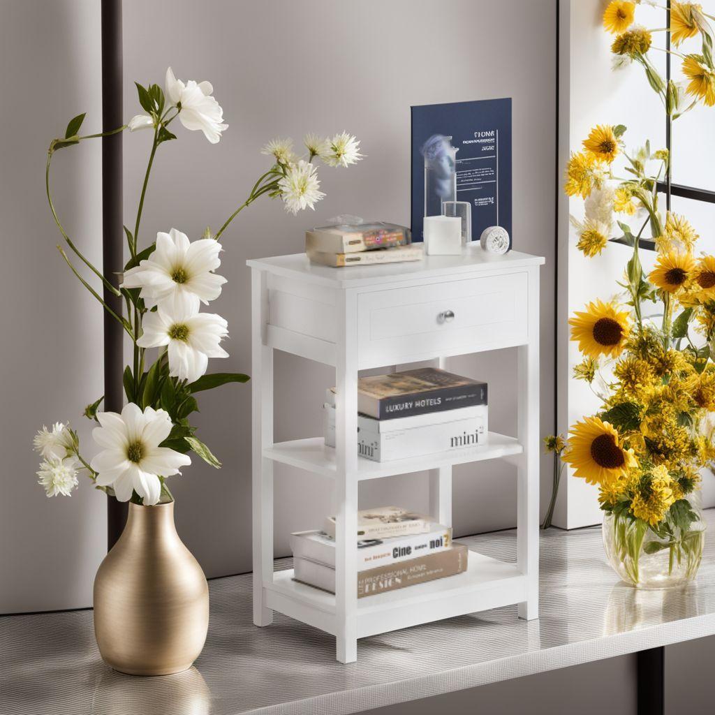 北欧風ナイトテーブル引き出し付き　ナチュラル　ホワイト