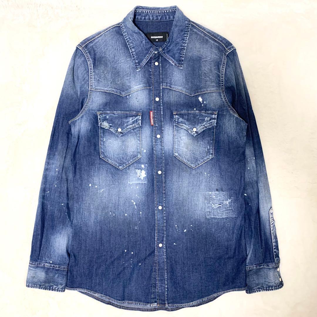 DSQUARED2 24SS デニムシャツ ウエスタンシャツ ダメージ加工 48