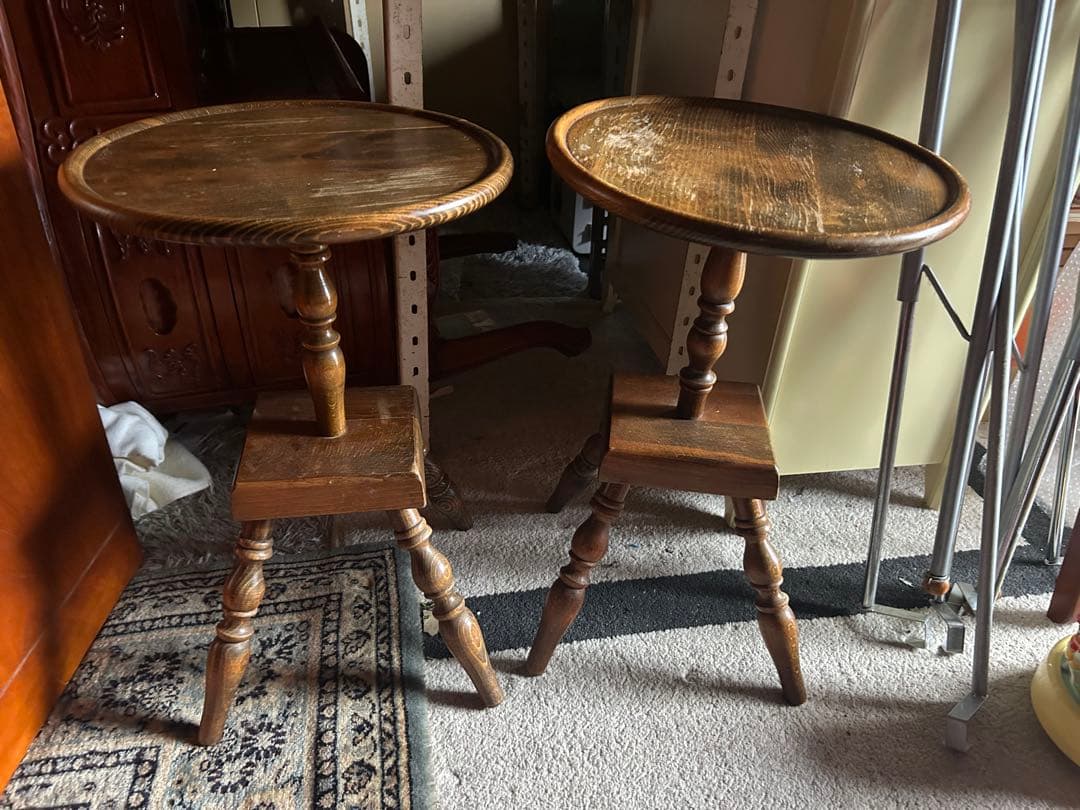 キツツキ　木製サイドテーブル2点セット