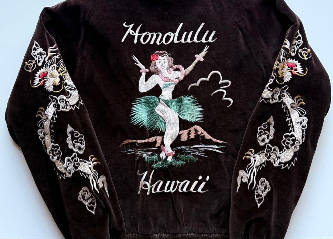 ヴィンテージ・ビンテージ品★テーラー東洋ハワイベロア刺繍スカジャン ブラウンL